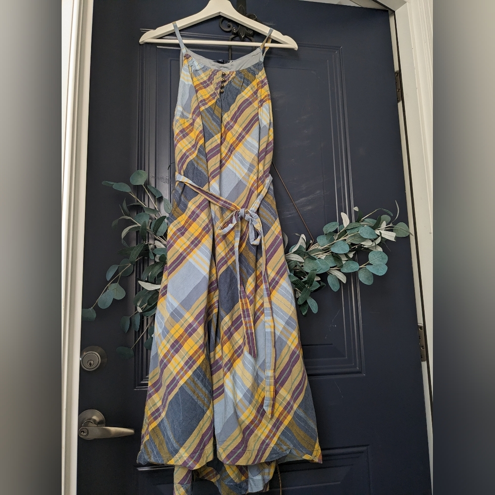 Tommy Hilfiger Blue, Yellow & Purple Plaid Midi Dress
